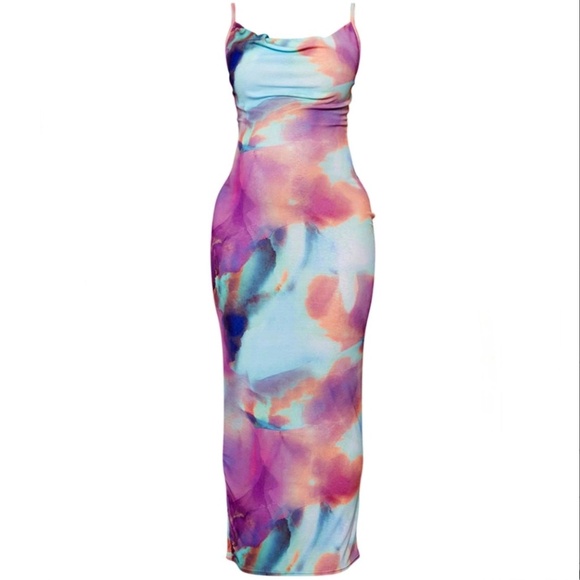 PrettyLittleThing Dresses & Skirts - 1113 NWT PrettyLittleThing Maternity Purple Watercolour Cowl Maxi Dress - Size 2
